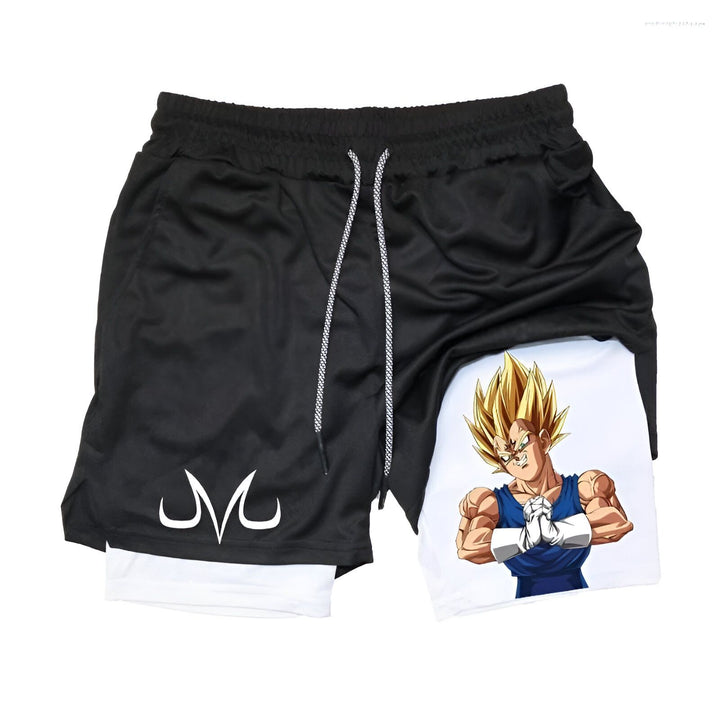 Le produit est un short de sport noir avec un imprimé du personnage de Vegeta de la série Dragon Ball Z.,SH-2219371743,SH-0281636559,SH-8349028955,SH-093160933X,SH-5706272697,SH-270043675X