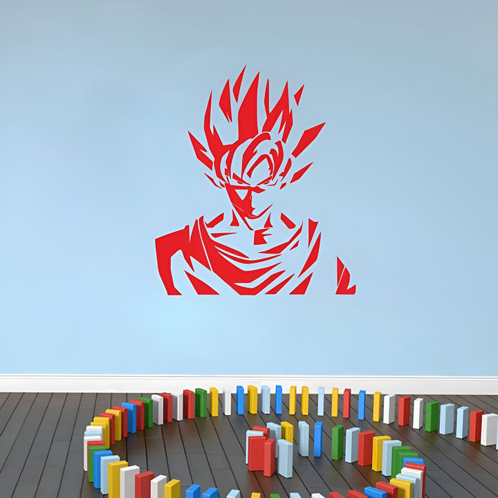 L'image représente un sticker mural rouge de Son Goku, un personnage de la série animée Dragon Ball Z. Il est représenté de face, avec ses cheveux hérissés et sa combinaison orange.,ST-3970137675,ST-1366692683,ST-967090532X