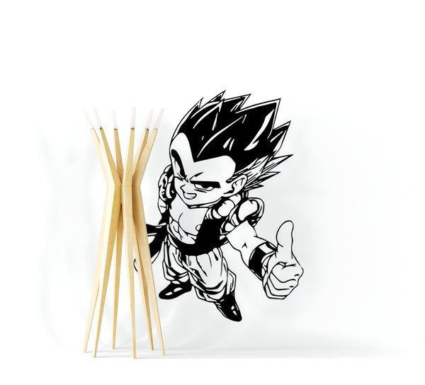 Une image en noir et blanc de Son Gohan, un personnage de la série Dragon Ball Z. Il est représenté en train de sourire et de faire un pouce en l'air.,ST-8075452771,ST-7530089420
