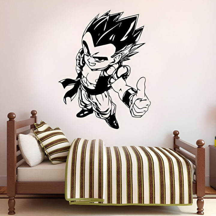 Une image en noir et blanc de Son Gohan, un personnage de Dragon Ball Z. Il est représenté en train de sourire et de faire un pouce levé.,ST-8075452771,ST-7530089420