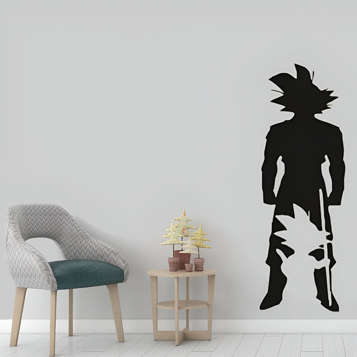 L'image représente un sticker mural en vinyle noir de Son Goku, un personnage de la série animée japonaise Dragon Ball Z. Il est représenté de dos, debout, avec les bras croisés sur la poitrine.,ST-9087151799,ST-8591872371,ST-2708738216,ST-3930772825,ST-930903243X,ST-5752931460