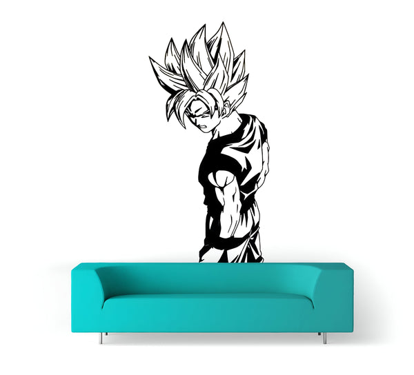 L'image représente un personnage de dessin animé en noir et blanc. Il s'agit de Son Goku, un personnage de la série Dragon Ball Z. Il est représenté de dos, avec ses cheveux hérissés et sa combinaison de combat.,ST-9982590995,ST-080663216X,ST-360365191X
