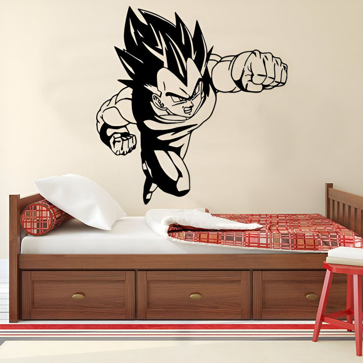 Une image en noir et blanc de Vegeta, un personnage de la série animée Dragon Ball Z. Il est représenté en train de voler et de donner un coup de poing.,ST-4213962202,ST-0820795771