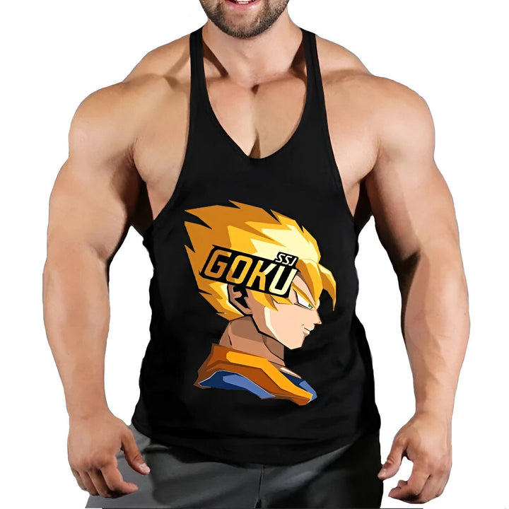 Un homme musclé porte un débardeur noir avec un imprimé du personnage de Son Goku de la série animée Dragon Ball Z.,ST-8425507685,ST-512799996X,ST-7989659484,ST-7037504122,ST-0487675460,ST-143209825X