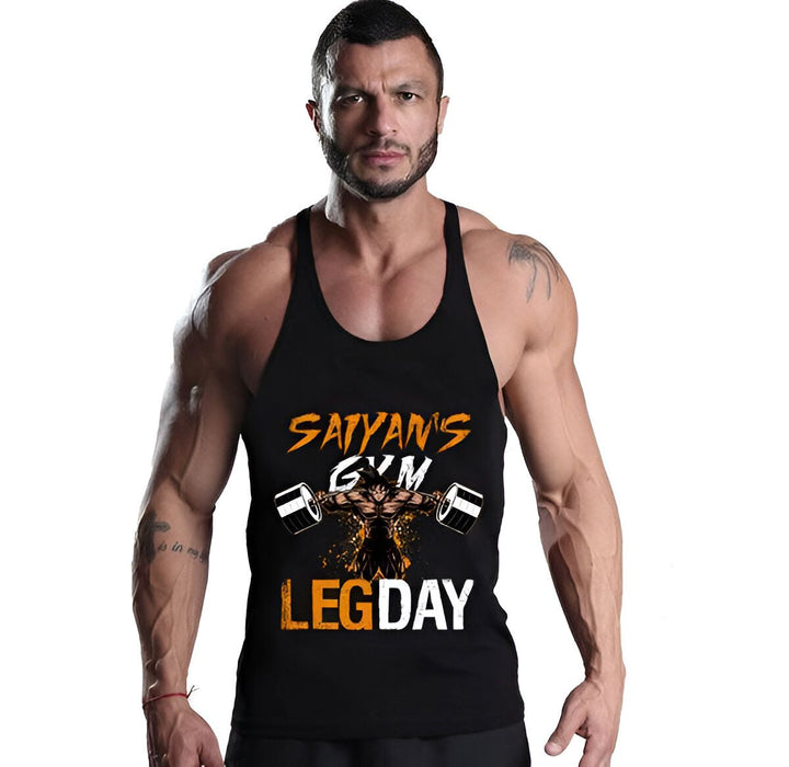 Un homme portant un débardeur noir avec écrit "Saiyan's Gym Legday" et le logo de Dragon Ball Z.,ST-8107679938,ST-4601510791,ST-3662718243