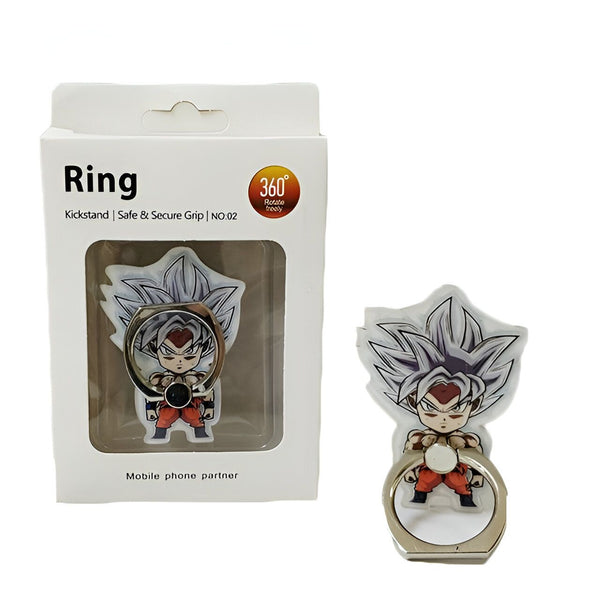L'image montre une figurine de Son Goku, un personnage de la série animée Dragon Ball Z. Il est représenté avec ses cheveux blancs et sa tenue orange. La figurine est montée sur un support rotatif à 360 degrés, ce qui permet de la positionner dans n'importe quel angle.,44209723211995
