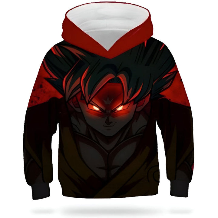Le sweat à capuche représente Son Goku, un personnage de la série animée Dragon Ball Z. Il est vêtu de sa combinaison de combat orange et bleue, et ses cheveux sont noirs. Il a les yeux rouges et une expression déterminée sur le visage. Le sweat à capuche est rouge avec des contours noirs.,SW-1291470662,SW-1589572262,SW-372047593X,SW-6779811246,SW-9152338320,SW-1710172797,SW-7655708770