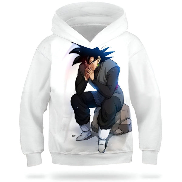 L'image représente un sweat à capuche blanc avec une image de Son Goku, un personnage de la série animée Dragon Ball Z. Son Goku est assis sur un rocher, vêtu d'une combinaison noire et d'une cape rouge. Il a les cheveux noirs et les yeux bleus. Le sweat à capuche est disponible en plusieurs tailles et convient aux enfants et aux adultes.,SW-7521142594,SW-1616393971,SW-5251004230,SW-4057006745,SW-5064956851,SW-6105982321,SW-8115341185,SW-0796465274,SW-055804994X,SW-3513921934,SW-4693381209