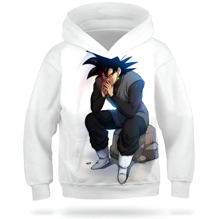 L'image représente un sweat à capuche blanc avec une image de Son Goku, un personnage de la série animée Dragon Ball Z. Son Goku est assis sur un rocher, vêtu d'une combinaison noire et d'une cape rouge. Il a les cheveux noirs et les yeux bleus. Le sweat à capuche est disponible en plusieurs tailles et convient aux enfants et aux adultes.,SW-7521142594,SW-1616393971,SW-5251004230,SW-4057006745,SW-5064956851,SW-6105982321,SW-8115341185,SW-0796465274,SW-055804994X,SW-3513921934,SW-4693381209
