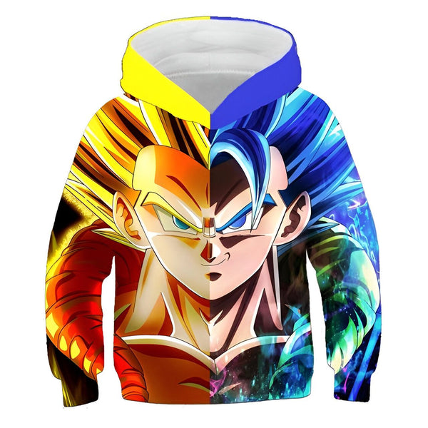 L'image montre un sweat à capuche jaune et bleu avec une image de Son Goku, un personnage de la série animée Dragon Ball Z. Son Goku est représenté avec ses cheveux jaunes et bleus et porte une combinaison orange et bleue. Il est entouré d'un fond jaune et bleu avec des éclairs.,SW-5032442321,SW-7198645119,SW-6944154056,SW-8575130390,SW-3187243444,SW-781883060X,SW-0362117705,SW-4978064260,SW-7257101140,SW-9797403165,SW-0867867280