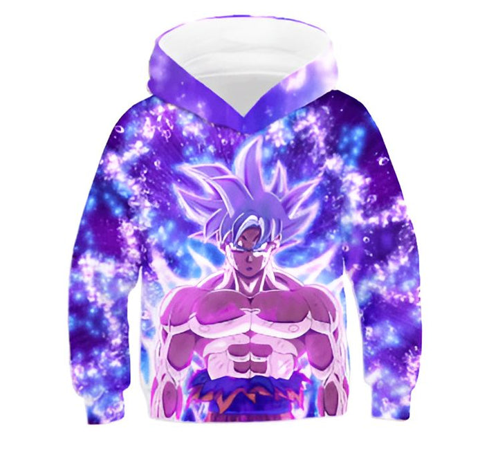 L'image représente un sweat à capuche violet avec une image de Son Goku, un personnage de la série animée Dragon Ball Z. Son Goku est représenté en train de se transformer en Super Saiyan, avec les cheveux bleus et les yeux bleus. Le sweat à capuche est également décoré d'étoiles et de planètes.,SW-7407293791,SW-2016116609,SW-3764173580,SW-7814241308,SW-3420763948,SW-6348674703,SW-7072071342,SW-8846151720,SW-3016864754,SW-1235364836,SW-2047450195