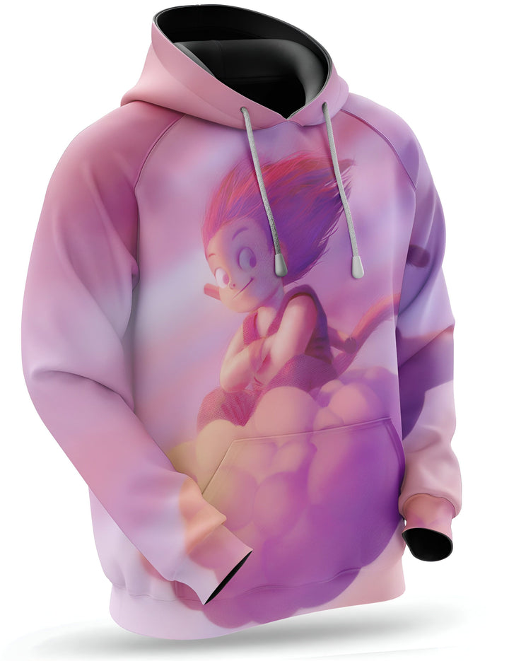 Une image d'un sweat à capuche rose avec une illustration de Son Goku, un personnage de Dragon Ball Z. Il est assis sur un nuage et porte un bâton magique.,SW-4370764564,SW-2390200354,SW-4584455503,SW-9376086260,SW-9498156085,SW-4679007982,SW-0647118483,SW-3031338235,SW-0928798380