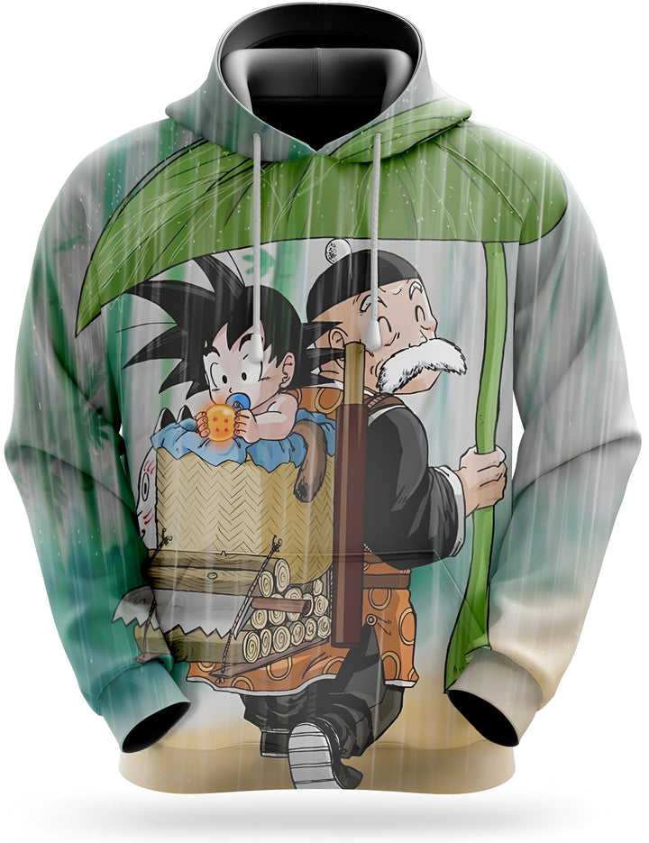 Une image de Son Goku et de Tortue Géniale sous la pluie. Tortue Géniale porte une ombrelle en feuille et Goku est dans un panier sur son dos.,SW-3675238687,SW-7688913640,SW-411172437X,SW-6339585337,SW-537504739X,SW-5645749952,SW-154569754X,SW-5016746966,SW-482666740X
