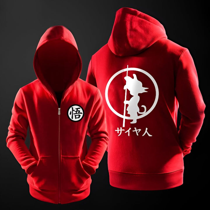 Une image d'un sweat-shirt rouge à capuche avec le logo de Son Goku, un personnage de la série animée japonaise Dragon Ball Z.,SW-7348963781,SW-510731340X,SW-7832074922,SW-2788561873,SW-8348151567,SW-8631842095,SW-4425896386,SW-0152531505,SW-1962718662,SW-0398823073,SW-8213031237,SW-386439953X,SW-2877932915,SW-0879710411,SW-9660735693