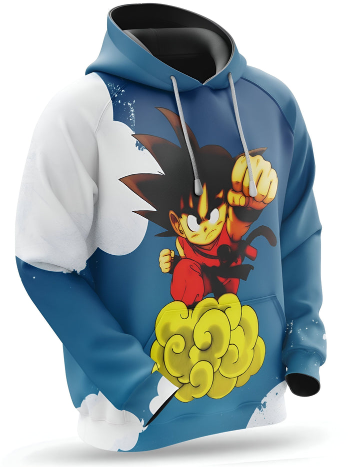 Une image d'un sweat à capuche bleu avec une image de Son Goku, un personnage de Dragon Ball Z, en train de voler sur un nuage magique.,SW-0990929353,SW-8030947925,SW-8805080128,SW-1124314555,SW-035994938X,SW-4064982452,SW-1281509647
