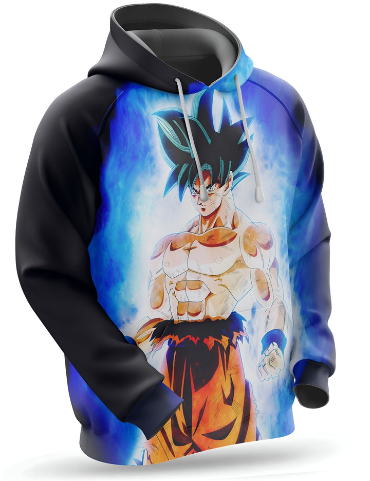 Une image d'un sweat à capuche Dragon Ball Z. Le sweat à capuche est bleu et noir avec une image de Goku, un personnage de la série, en train de se battre.,SW-6248895392,SW-687430996X,SW-3947905033,SW-4536311335,SW-1454181370,SW-3145818759,SW-8550080276,SW-7469517103
