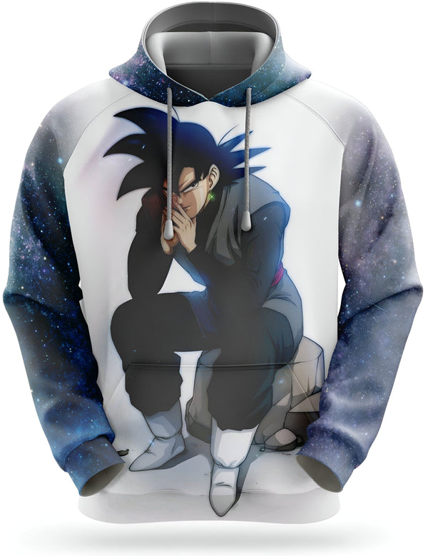 Une image d'un personnage de dessin animé, Son Goku, portant une combinaison noire et verte. Il est assis sur un rocher, la main sur le menton, et regarde vers le bas. L'arrière-plan est une galaxie étoilée.,SW-9804442914,SW-7173297990,SW-8437022428,SW-9769666920,SW-2743436646,SW-0909244790,SW-8762234803