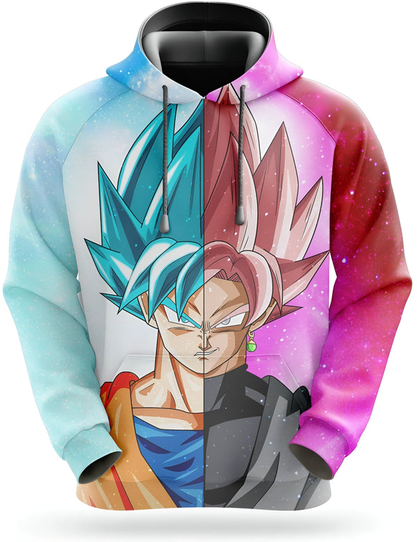 Une image de Son Goku, un personnage de la série animée Dragon Ball. Il est représenté avec les cheveux bleus et les yeux bleus, vêtu d'un costume orange et bleu. Il est en train de se battre contre un autre personnage, qui a les cheveux roses et les yeux verts, vêtu d'un costume noir et rose. Le fond est un dégradé de bleu et de rose.,SW-3644400229,SW-1684231256,SW-2255864134,SW-5247225996,SW-3107576689,SW-7585429207,SW-8746003630