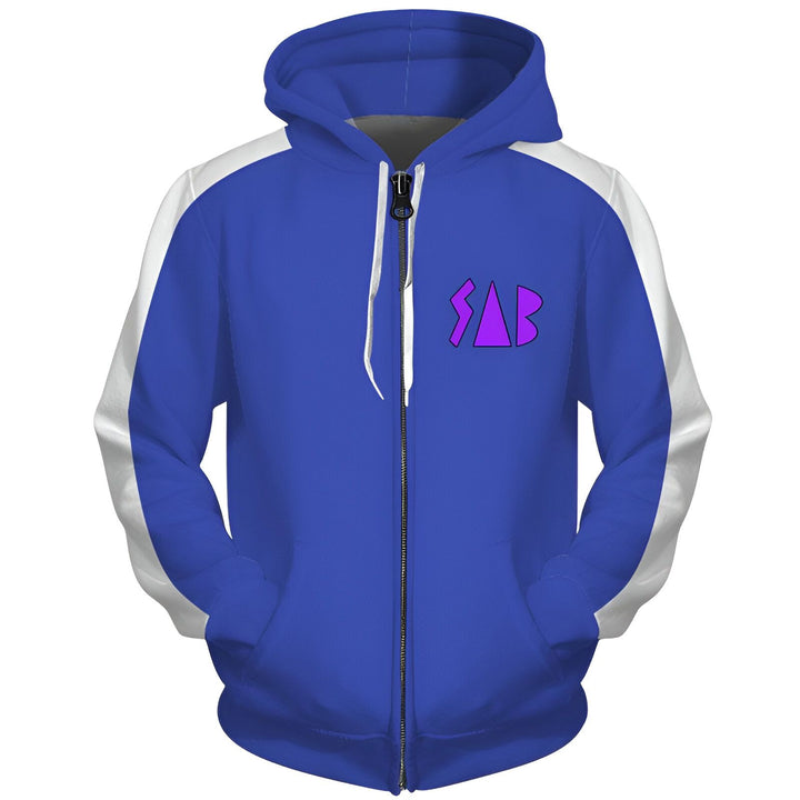 Une image d'un sweat-shirt bleu avec des manches blanches et une capuche. Il y a un logo violet sur la poitrine.,SW-2675682780,SW-9616960202,SW-5708682108,SW-5201688047,SW-8778814006,SW-7513645418,SW-9221047113,SW-6756687735