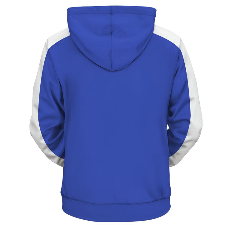 Un sweat à capuche bleu et blanc avec une fermeture éclair sur le devant et une capuche à cordon de serrage. Le sweat-shirt a des manches longues et une poche kangourou sur le devant. Il est fabriqué dans un tissu doux et confortable et est parfait pour se réchauffer par temps froid.,SW-2675682780,SW-9616960202,SW-5708682108,SW-5201688047,SW-8778814006,SW-7513645418,SW-9221047113,SW-6756687735