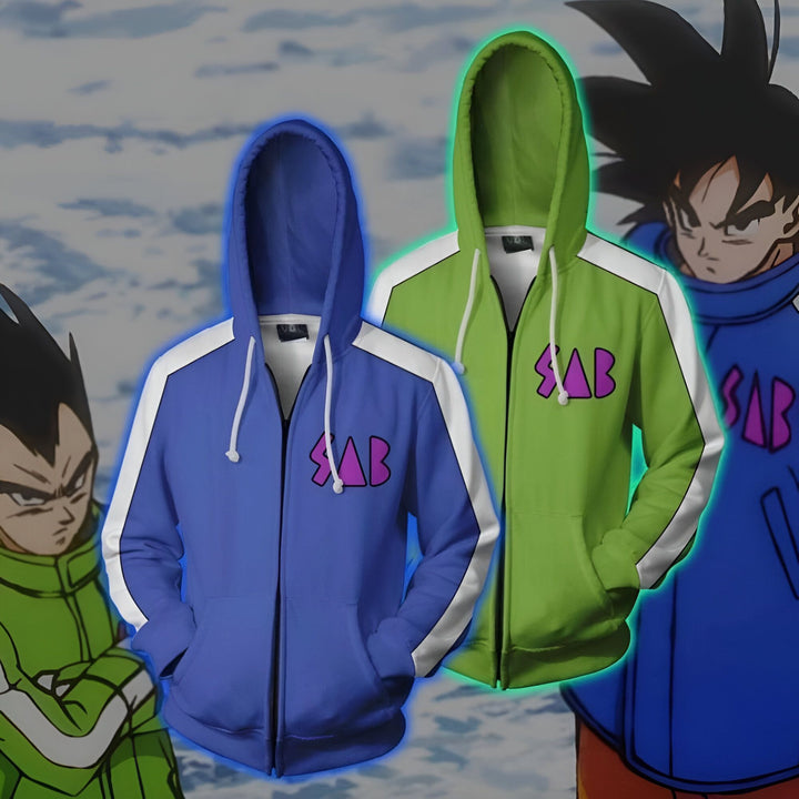 Deux sweats à capuche bleus et verts avec le logo "SAB" sur la poitrine.,SW-2675682780,SW-9616960202,SW-5708682108,SW-5201688047,SW-8778814006,SW-7513645418,SW-9221047113,SW-6756687735