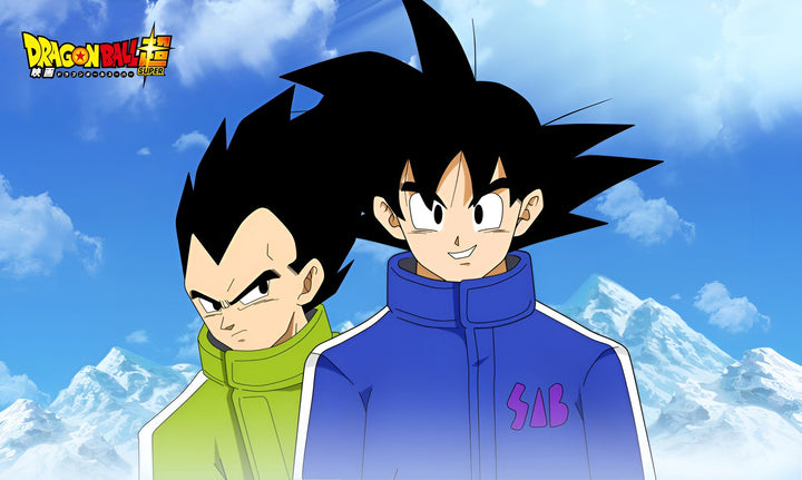 Une image de Son Goku et Vegeta, deux personnages de la série Dragon Ball Super. Ils sont tous les deux vêtus de survêtements et se trouvent dans un paysage montagneux.,SW-2675682780,SW-9616960202,SW-5708682108,SW-5201688047,SW-8778814006,SW-7513645418,SW-9221047113,SW-6756687735
