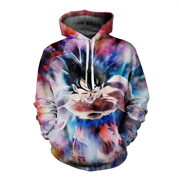 Le sweat à capuche représente Son Goku, un personnage de la série animée japonaise Dragon Ball Z. Il est vêtu de sa combinaison de combat orange et bleue et est en position de combat. Le fond est coloré et représente un ciel étoilé.,SW-2588717616,SW-7589049492,SW-5801694463,SW-1808883071,SW-6252008303,SW-3807867341,SW-2599760798,SW-6564660839,SW-486196119X