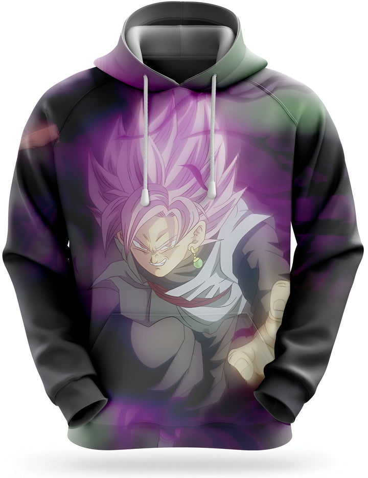 Une image d'un personnage de Dragon Ball Super, Black Goku, portant une aura violette. Il est vêtu d'une combinaison noire et violette avec un symbole doré sur la poitrine. Il a les cheveux roses et les yeux verts. Il est en position de combat, le poing droit en avant.,SW-6522060892,SW-2123086606,SW-3641382912,SW-0962103950,SW-5423671272,SW-4746876223,SW-2934543579,SW-5302619598