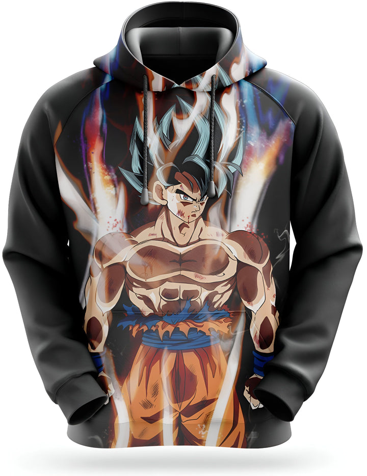 L'image montre un sweat à capuche noir avec une image de Son Goku, un personnage de la série animée Dragon Ball Z. Son Goku est représenté en train de se battre, avec ses cheveux bleus hérissés et ses muscles saillants. Le sweat à capuche est disponible en plusieurs tailles et peut être acheté en ligne.,SW-037943556X,SW-0893990779,SW-1249445442,SW-0246996218,SW-3863353234,SW-2938602146,SW-2285912315,SW-9336319809