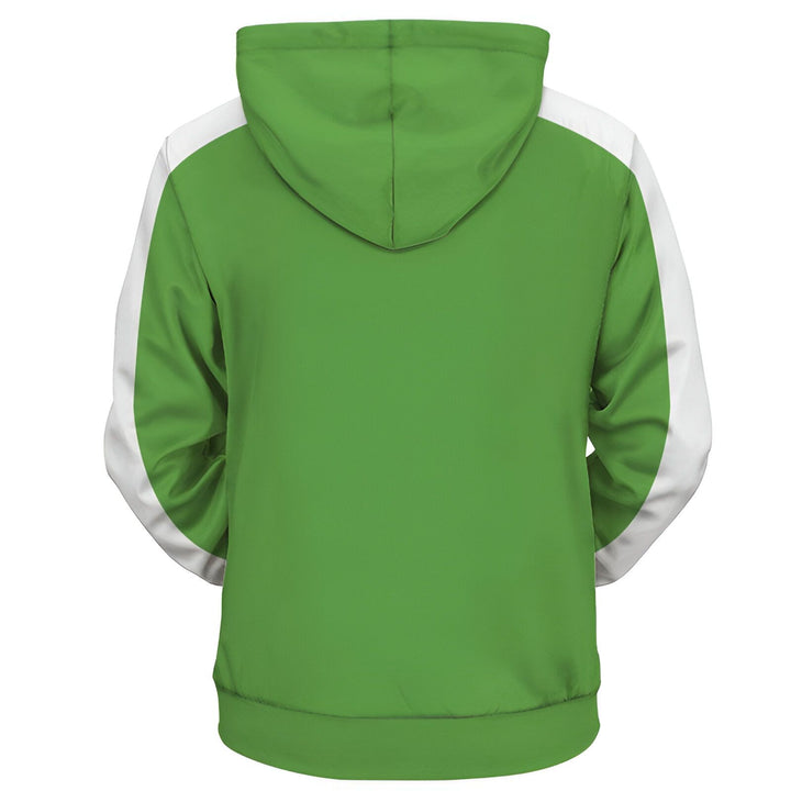 Un sweat à capuche vert avec des manches blanches et une capuche. Le sweat à capuche est zippé et possède deux poches.,SW-948460465X,SW-5689761168,SW-900165309X,SW-7930324672,SW-2021835731,SW-9368569738,SW-659695787X,SW-2878996224