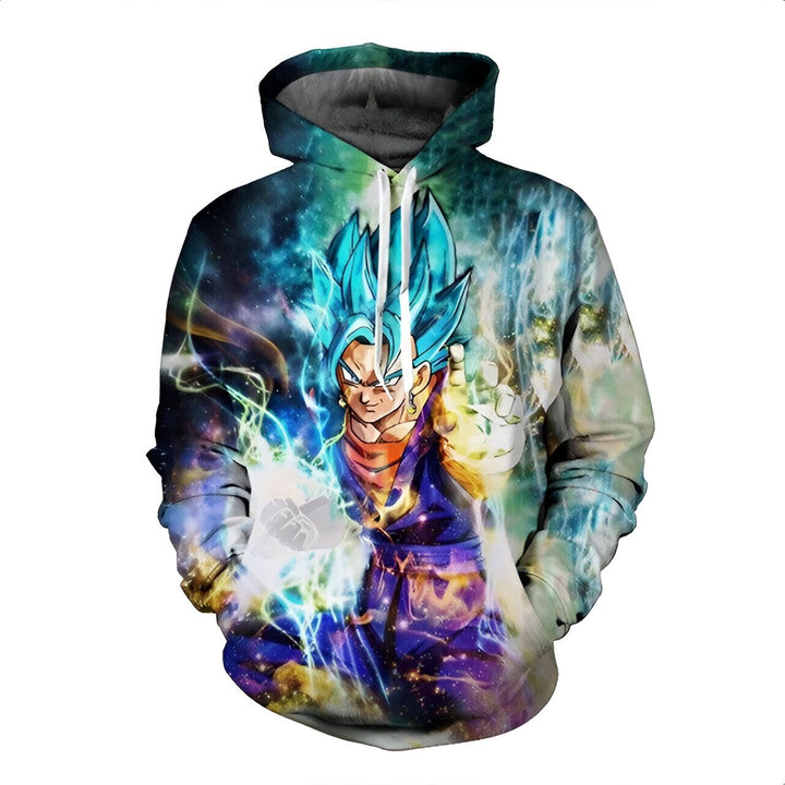 
L'image représente un sweat à capuche bleu avec une image de Vegeta, un personnage de la série animée Dragon Ball Z. Il est en train de se transformer en Super Saiyan Blue, une transformation qui lui donne des cheveux bleus et une aura bleue. Le sweat à capuche est également orné d'autres personnages de la série, comme Goku, Gohan et Piccolo.,SW-0006552439,SW-5680403110,SW-5821560993,SW-0978194462,SW-0416455786,SW-0511426259,SW-2833169337,SW-0628217595
