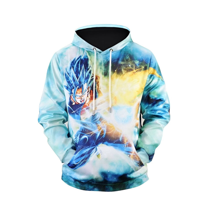 Le sweat à capuche bleu et blanc représente le personnage de Son Goku, un Saiyan de l'univers 7. Il est vêtu de sa combinaison de combat bleue et orange et est en pleine action, entouré d'énergie bleue.,SW-8674751601,SW-0821084585,SW-3778021788,SW-4563952338,SW-6476235001,SW-9356874441