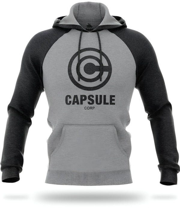 Un sweat-shirt gris à capuche avec le logo Capsule Corp en noir.,SW-9797419487,SW-617936656X,SW-4617205446,SW-3106072369,SW-7012958677,SW-734755019X,SW-1727709462,SW-1185247459,SW-014243535X,SW-8850456549,SW-1680545167,SW-5830771004,SW-0923995692,SW-8767134394,SW-5158723818