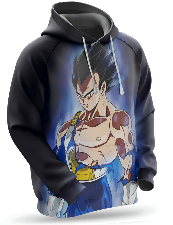 
L'image représente un sweat à capuche noir avec une image de Vegeta, un personnage de la série animée Dragon Ball Z. Vegeta est représenté avec ses cheveux noirs hérissés, ses yeux bleus et sa combinaison bleue et jaune. Il est en position de combat, avec les poings serrés et le regard déterminé. Le sweat à capuche est disponible en plusieurs tailles et peut être acheté en ligne.,SW-4369935431,SW-8004680399,SW-5522564903,SW-5158417253,SW-2324137321,SW-8333130836,SW-5463028362,SW-6445577105