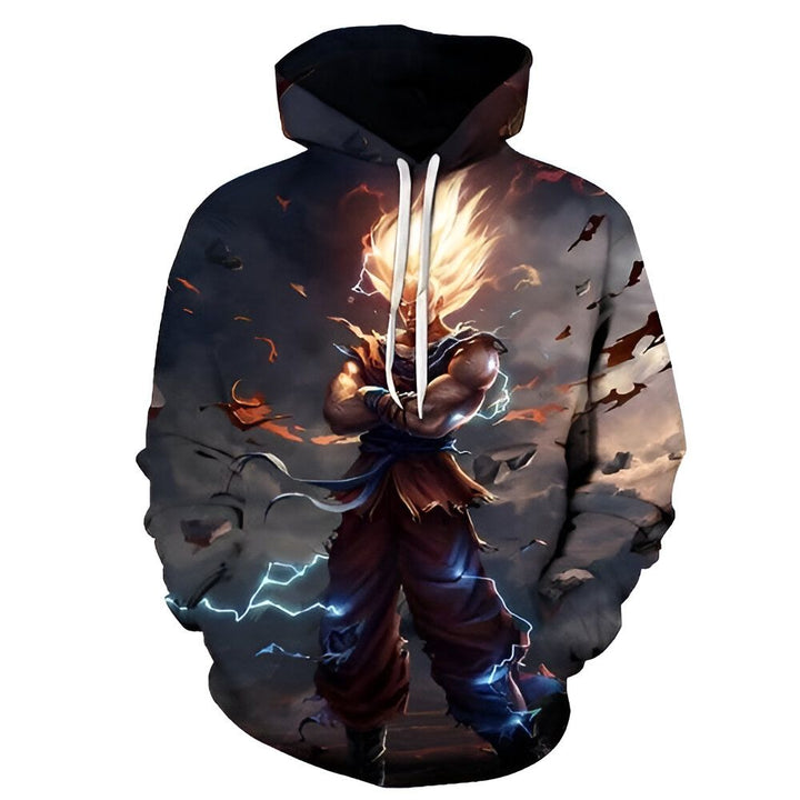 Le sweat à capuche représente Son Goku, un personnage de la série animée Dragon Ball Z. Il est vêtu de sa combinaison orange et bleue et est en position de combat.,SW-8860755395,SW-2842328922,SW-900412098X,SW-8220910402,SW-8927865049,SW-9463649301,SW-7732381033