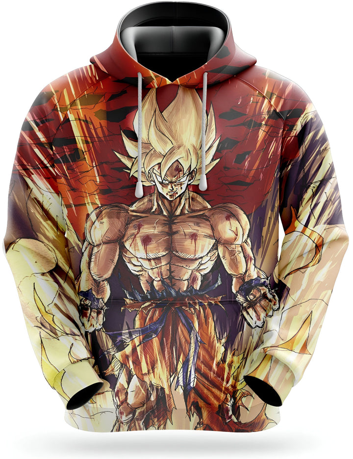 Une image de Son Goku, un personnage de la série animée Dragon Ball Z. Il est représenté en train de se battre, avec ses cheveux blonds hérissés et ses muscles saillants. Il est vêtu d'un pantalon orange et d'une chemise bleue déchirée, et il est entouré d'un aura jaune.,SW-2070822605,SW-3602172805,SW-9115737438,SW-6989928654,SW-1783379227,SW-8112180857,SW-8299954525,SW-2346676322