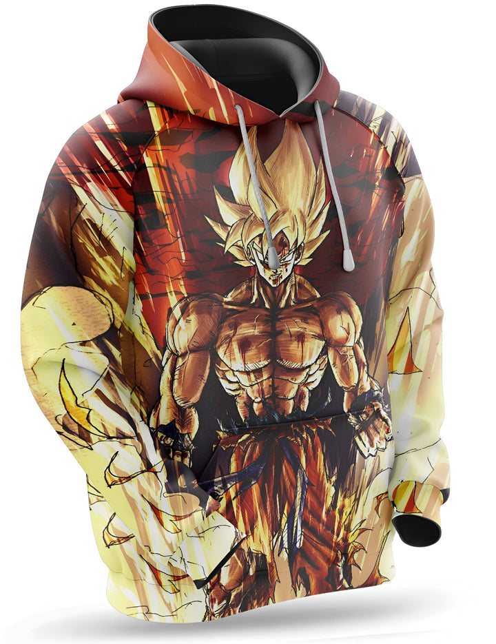 L'image représente un sweat à capuche orange et noir avec une illustration de Son Goku, un personnage de la série animée Dragon Ball Z. Son Goku est représenté en train de se battre, avec ses cheveux blonds hérissés et ses muscles saillants. Le sweat à capuche est disponible en plusieurs tailles et est parfait pour les fans de Dragon Ball Z.,SW-2070822605,SW-3602172805,SW-9115737438,SW-6989928654,SW-1783379227,SW-8112180857,SW-8299954525,SW-2346676322