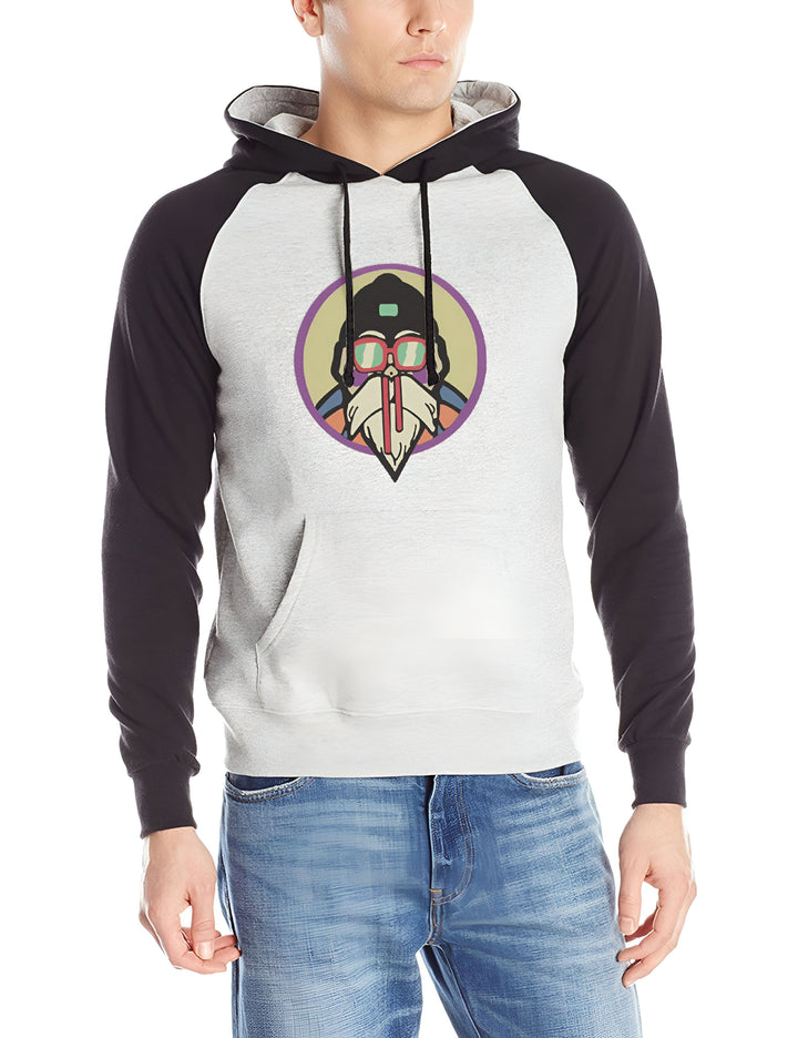 Un homme porte un sweat-shirt à capuche gris et noir avec un logo de Master Roshi, un personnage de Dragon Ball Z.,SW-0041579003,SW-7979757238,SW-3833281871,SW-950849543X,SW-3071389213,SW-4197228546,SW-0163997977,SW-3308326418,SW-6990620331,SW-6886100920,SW-5952601979,SW-8779887678,SW-8282468622,SW-9584558404,SW-4245869461
