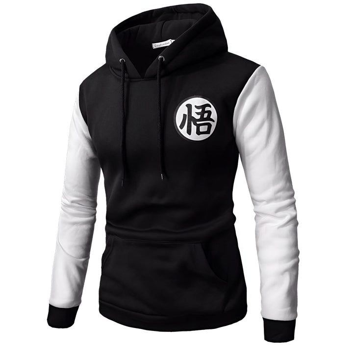 Un sweat à capuche noir et blanc avec le symbole "Goku" de la série animée japonaise Dragon Ball Z.