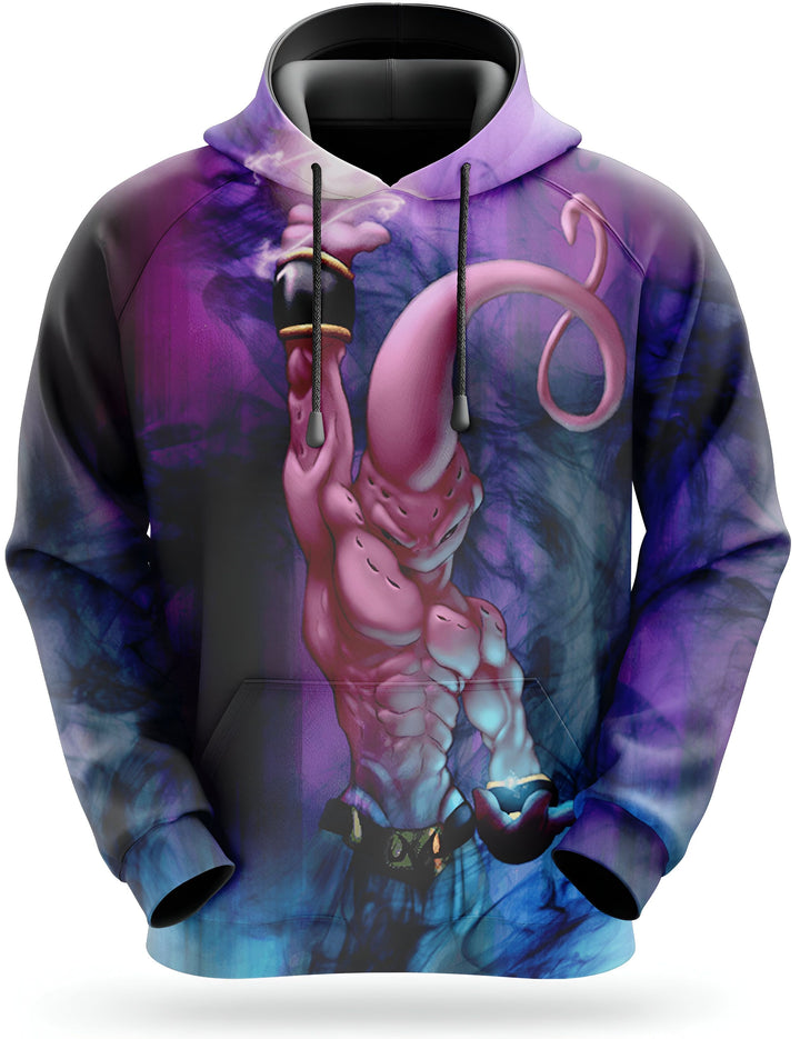 Une image d'un sweat à capuche violet et noir avec une image de Majin Buu, un personnage de Dragon Ball Z.,SW-3894027290,SW-2890385426,SW-0614326419,SW-4518969677,SW-1234301148,SW-2511450798,SW-6054405357