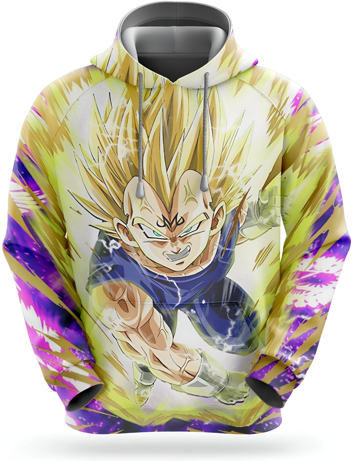 Une image d'un personnage de Dragon Ball Z, Vegeta, dans sa forme Majin. Il est vêtu d'une combinaison bleue et jaune et a les cheveux blonds. Il est entouré d'une aura violette et jaune.,SW-0939642735,SW-9404140740,SW-7025637211,SW-2979078557,SW-1262525446,SW-1062373081,SW-4326588713,SW-1382538448