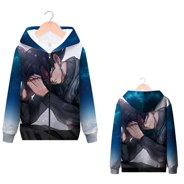 Une image d'un sweat à capuche bleu avec une image de Son Goku et Vegeta, deux personnages de l'anime Dragon Ball Z.,SW-2160068209,SW-4340360287,SW-1903380162,SW-266426060X,SW-2957923378,SW-9203917381,SW-5470903850