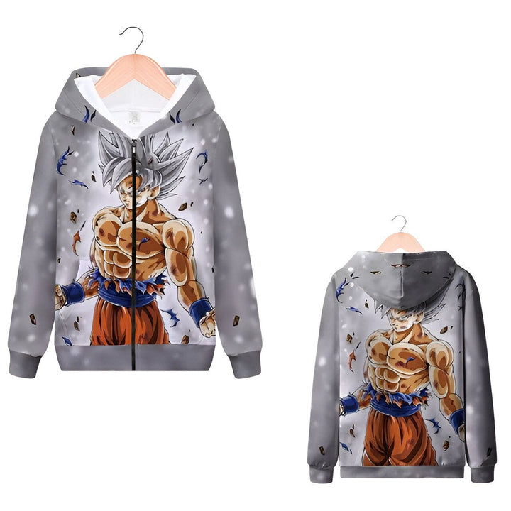 Une image d'un sweat à capuche gris avec une image de Son Goku, un personnage de la série animée Dragon Ball Z.,SW-8488074026,SW-5265688943,SW-6091382357,SW-4466134979,SW-603611043X,SW-018330652X,SW-6390924593