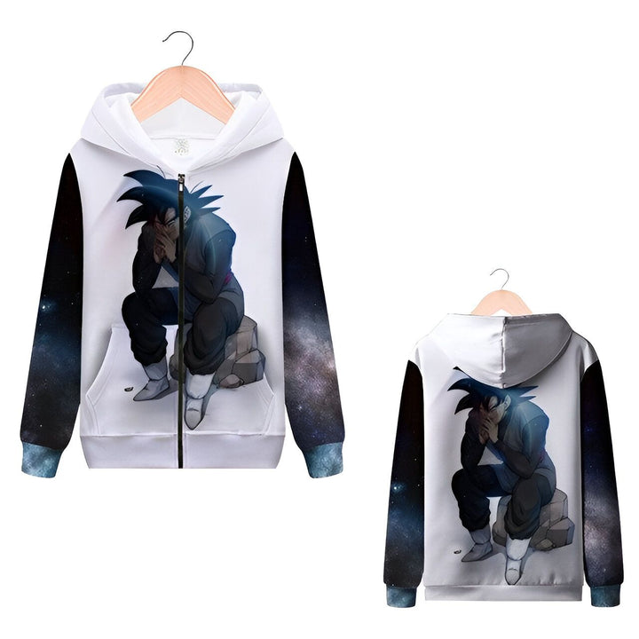 Une image d'un sweat à capuche Dragon Ball Z avec Son Goku. Le sweat à capuche est blanc avec une image de Son Goku assis sur un rocher dans l'espace.,SW-4274398358,SW-0942924126,SW-4100906331,SW-0407682821,SW-8549308897,SW-187151889X,SW-2560234262