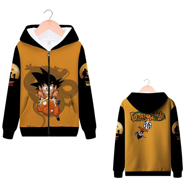 Une image d'un sweat à capuche jaune et noir avec une image de Son Goku, un personnage de Dragon Ball Z.,SW-5087308570,SW-1673411517,SW-7964186744,SW-0706663845,SW-6874299980,SW-7827297447,SW-7628408397