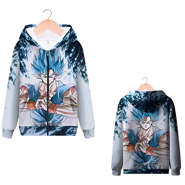 L'image représente un sweat à capuche bleu et blanc à l'effigie de Son Goku, un personnage de la série animée Dragon Ball Z.,SW-6562812518,SW-5495301374,SW-7462166801,SW-9156740271,SW-0576918113,SW-991646748X,SW-3474054074