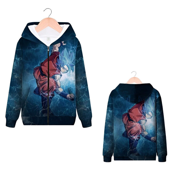Une image d'un sweat à capuche bleu avec une image de Son Goku, un personnage de Dragon Ball Z, en train de se battre.,SW-1401945236,SW-5962052439,SW-2058677013,SW-7451158330,SW-1419619918,SW-7416145147,SW-2688433733