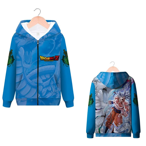 Une image d'un sweat à capuche bleu avec le logo Dragon Ball Z sur la poitrine et une image de Goku et Vegeta en train de se battre au dos.,SW-835107568X,SW-6461175849,SW-025259682X,SW-6173044730,SW-7394743349,SW-1400145554,SW-6736287251