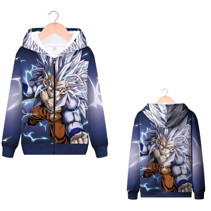 Une image d'un sweat à capuche bleu avec une image de Son Goku, un personnage de Dragon Ball Z.,SW-762940106X,SW-7843162178,SW-8888347046,SW-4460234300,SW-0657952486,SW-4516112132,SW-4585025596