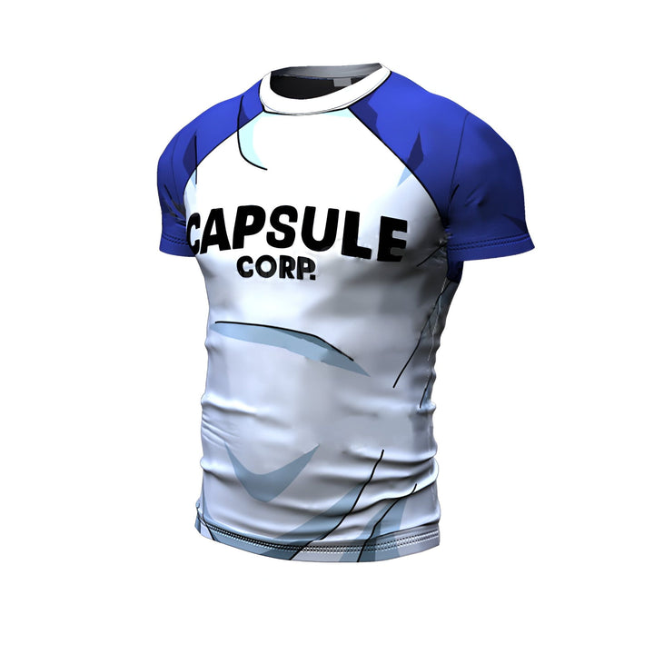 Une image d'un t-shirt blanc et bleu avec le logo Capsule Corp.,T--2036155545,T--2714951627,T--7230925940,T--7205555264,T--1726791254,T--4543094840,T--2290375209